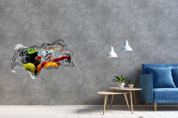 Adesivo con vista dietro il muro Esplosione di frutti in acqua