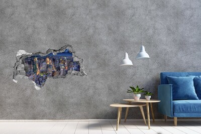 Decorazione da parete buco nel muro Lo skyline di New York di notte