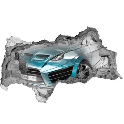 Sticker effetto rottura muro Auto sportiva in un buco nel muro