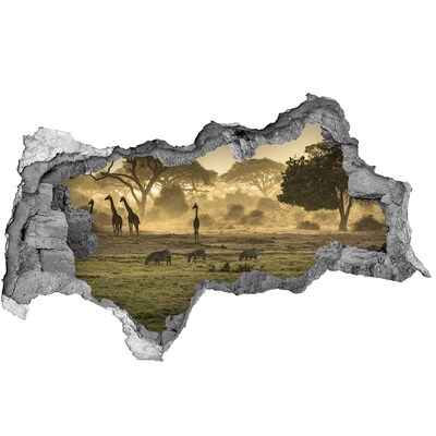 Decorazione da parete buco nel muro Savana africana con giraffe e zebre