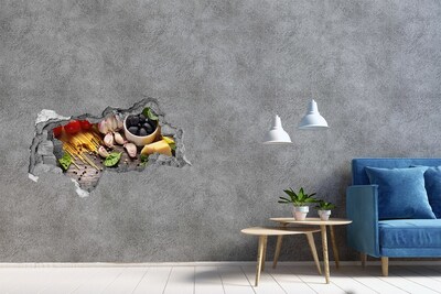 Adesivo con vista dietro il muro Cucina italiana con pasta e aglio