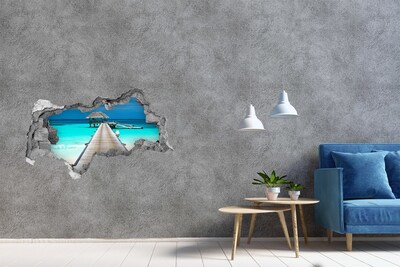 Sticker effetto rottura muro Molo tropicale su acque turchesi