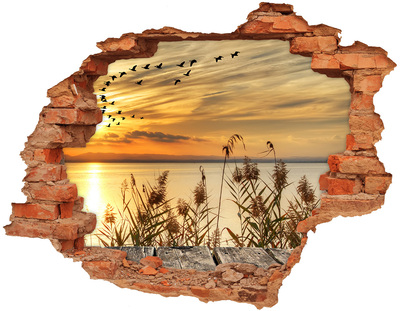 Adesivo murale buco 3D Tramonto sul lago