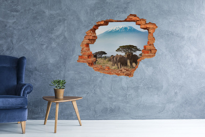 Adesivo con buco sbrecciato Savana africana con elefanti
