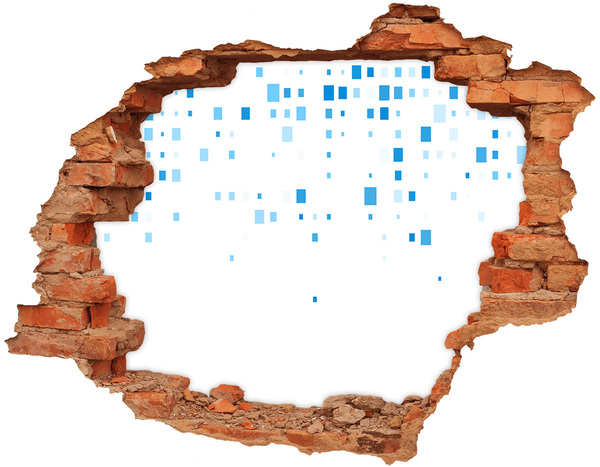 Adesivo murale buco 3D Un muro danneggiato con quadrati blu