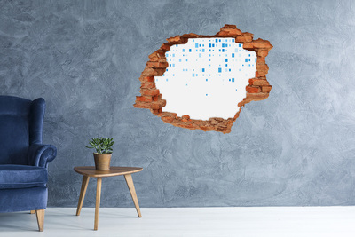 Adesivo murale buco 3D Un muro danneggiato con quadrati blu