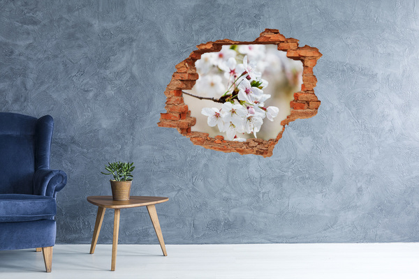 Adesivo con buco sbrecciato Fiori di ciliegio in un muro in rovina