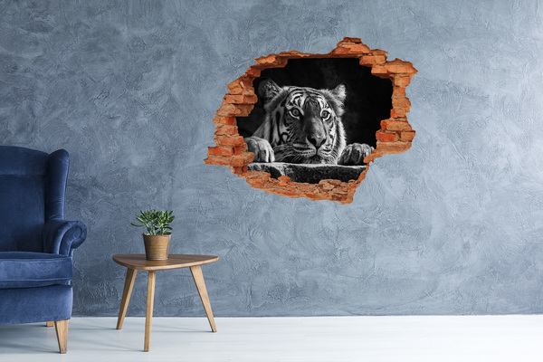 Adesivo con buco sbrecciato La tigre nel buco nel muro