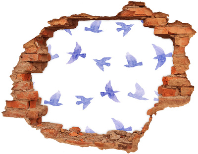 Adesivo murale buco 3D Cielo con uccelli in un buco nel muro