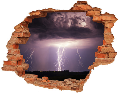 Adesivo murale buco 3D Cielo tempestoso con fulmini