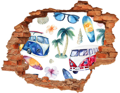 Adesivo effetto buco nel muro Vacanza retrò ai Caraibi