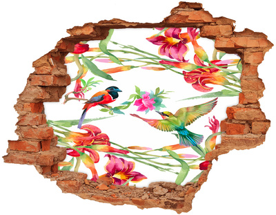 Adesivo murale buco 3D Un paradiso tropicale con uccelli e fiori