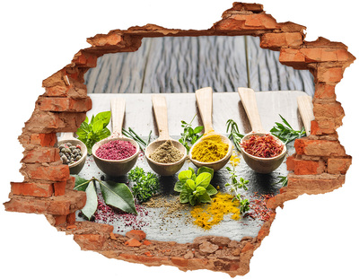 Adesivo effetto buco nel muro Spezie da cucina in cucchiai di legno