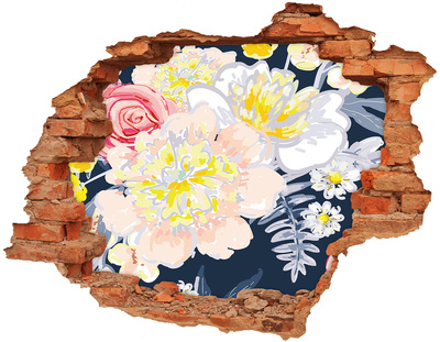 Adesivo con buco sbrecciato Giardino fiorito dietro il muro