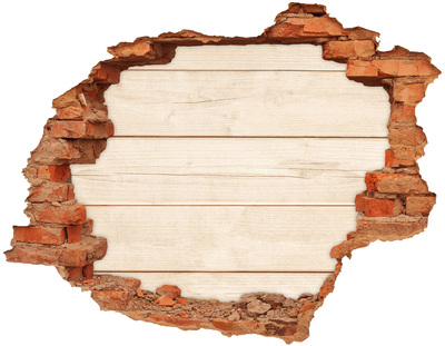 Adesivo con buco sbrecciato Un muro danneggiato con pavimento in legno