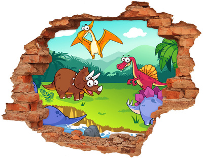 Adesivo murale buco 3D Dinosauri in un paesaggio preistorico