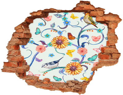 Adesivo effetto buco nel muro Un paradiso di fiori dietro la buca