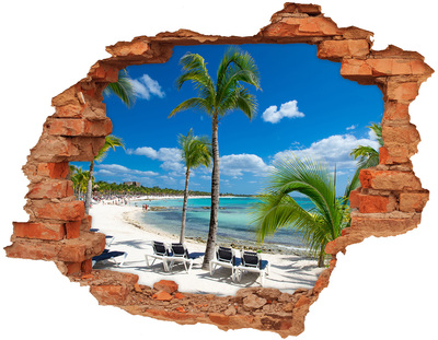 Adesivo murale buco 3D Spiaggia paradisiaca con palme