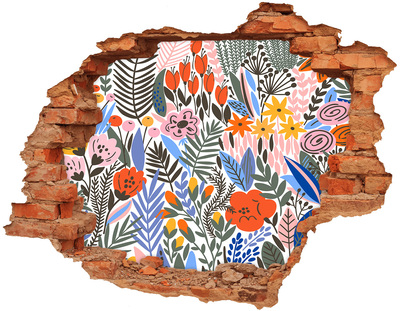 Adesivo murale buco 3D Murale floreale attraverso un buco nel muro