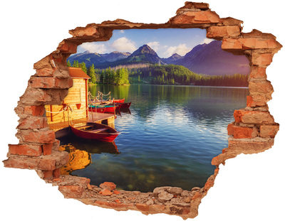 Adesivo effetto buco nel muro Paesaggio montano con barche
