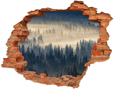 Adesivo murale buco 3D Foresta sommersa nella nebbia