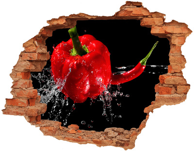 Adesivo murale buco 3D Il peperoncino in azione