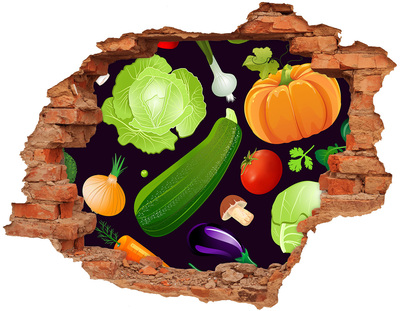 Adesivo con buco sbrecciato Frutta e verdura in un buco nel muro