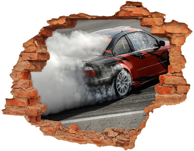 Adesivo con buco sbrecciato Auto da corsa in azione