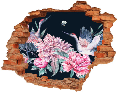 Adesivo murale buco 3D Scena floreale con uccello