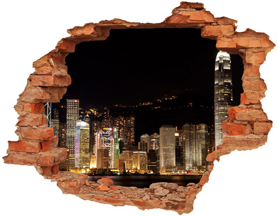 Adesivo effetto buco nel muro Panorama notturno della città