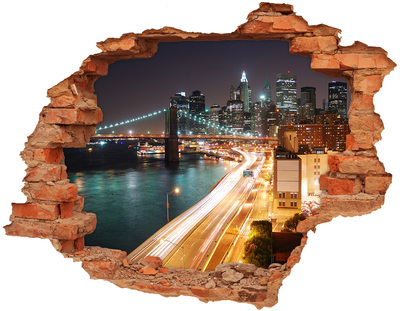 Adesivo effetto buco nel muro Veduta notturna di New York