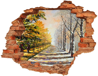 Adesivo effetto buco nel muro Viale d'alberi autunnale