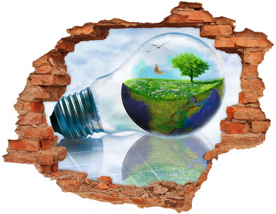 Adesivo murale buco 3D Pianeta verde attraverso un buco nel muro