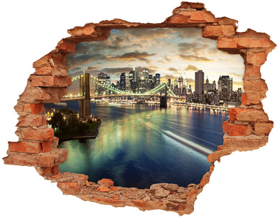 Adesivo con buco sbrecciato Ponte di Brooklyn al tramonto