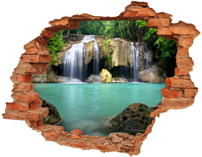 Adesivo effetto buco nel muro Una cascata in un ambiente paradisiaco
