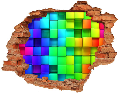 Adesivo murale buco 3D Parete Tetris colorata