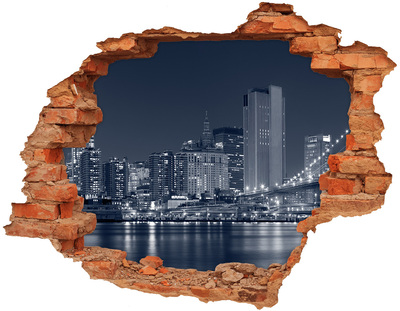 Adesivo murale buco 3D Lo skyline di New York visto attraverso un buco nel muro
