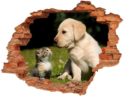 Adesivo con buco sbrecciato Amicizia tra cane e gatto