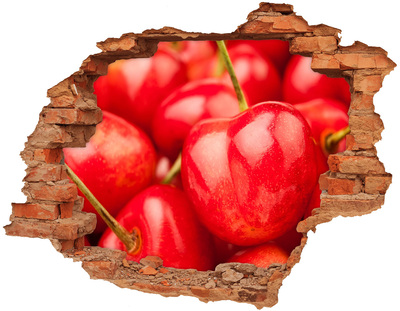 Adesivo murale buco 3D Ciliegie succose in un buco nel muro