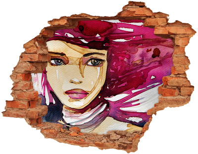 Adesivo murale buco 3D Ritratto con dettagli rosa