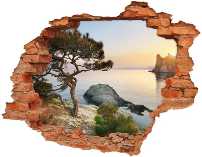 Adesivo effetto buco nel muro Vista sul mare al tramonto