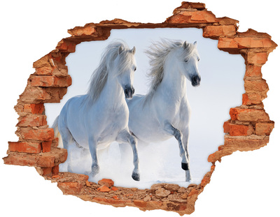 Adesivo effetto buco nel muro Cavalli bianchi in fuga