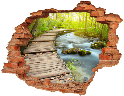 Adesivo murale buco 3D Un ruscello nella foresta