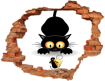 Adesivo effetto buco nel muro Gatto e topo nella tana