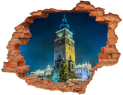 Adesivo murale buco 3D Torre dell'orologio di Cracovia