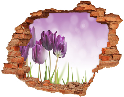 Adesivo con buco sbrecciato Fiori in un buco nel muro
