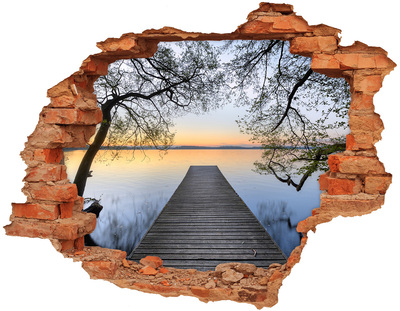 Adesivo effetto buco nel muro Tramonto sul lago