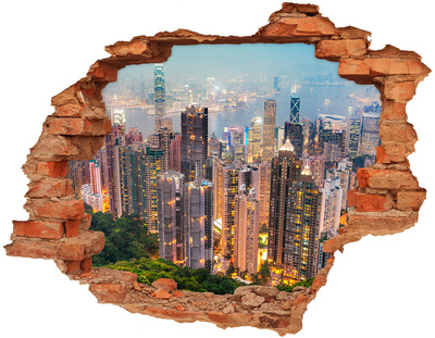 Adesivo murale buco 3D Veduta notturna di Hong Kong