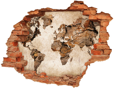 Adesivo effetto buco nel muro Un muro danneggiato con una mappa del mondo