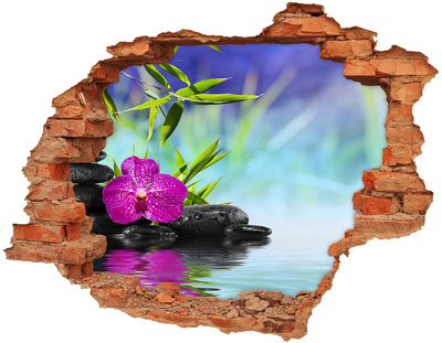 Adesivo con buco sbrecciato Un'oasi di pace con un'orchidea